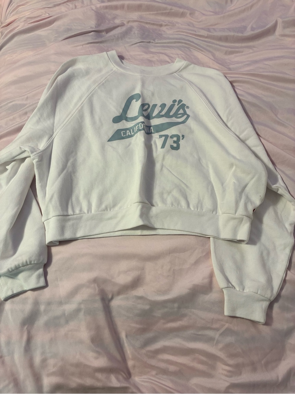 Levi's White Cropped Crew Sweatshirt with Light Blue Logo